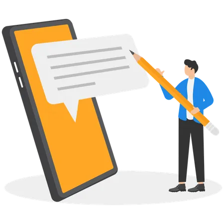 Businessman writing notes in mobile  Illustration