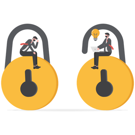 Businessmen with thick growth mindset and different fixed mindset for business success  Illustration