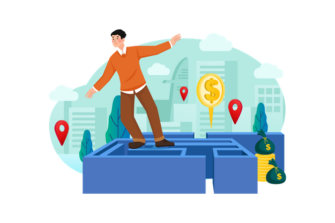 Businessperson finding investment locations  Illustration