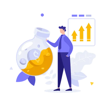 Businessperson Shaking Flask With Coins In Liquid Near Growing Chart  Illustration