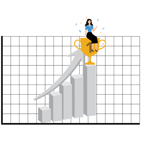 Businesswoman achieving business trophy  Illustration