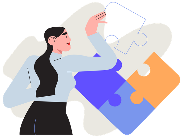 Businesswoman assembling together jigsaw puzzle pieces  Illustration