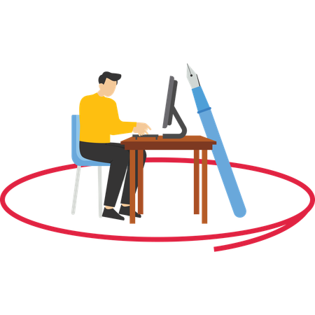 Businesswoman drawing circle around his office chair  Illustration