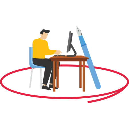 Businesswoman drawing circle around his office chair  Illustration