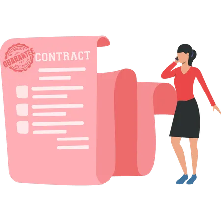 Businesswoman is discussing contract papers on phone  Illustration