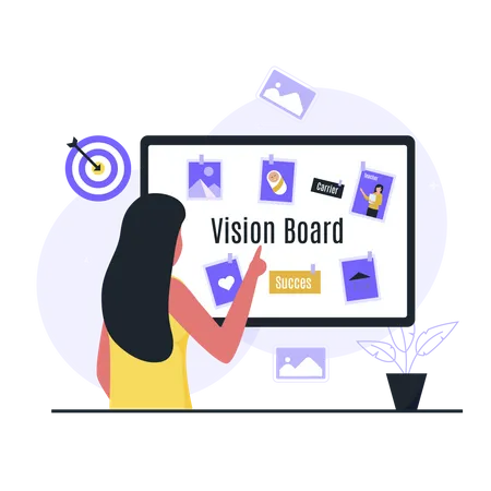 Businesswoman looking at vision board  Illustration