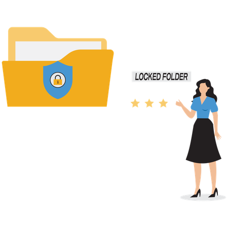 Businesswoman pointing at locked folder  Illustration