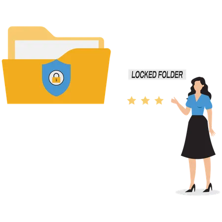 Businesswoman pointing at locked folder  Illustration