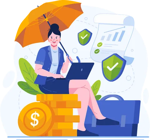 Businesswoman Protects Her Business and Investments With Insurance Against Potential Loss  Illustration