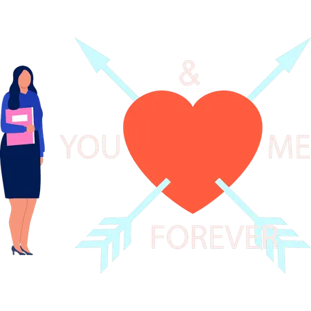 Businesswoman seeing love as swords of the heart forever  Illustration