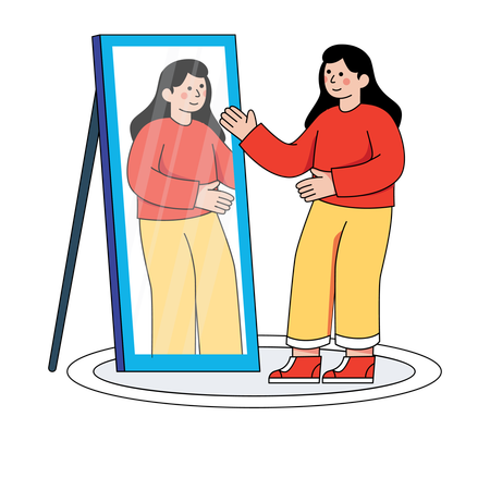 Businesswoman sees her mirror reflection  Illustration