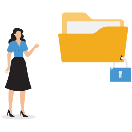 Businesswoman showing locked folder  Illustration