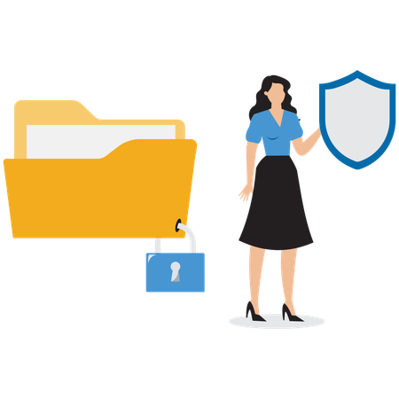 Businesswoman showing locked folder  Illustration