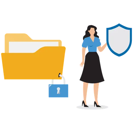 Businesswoman showing locked folder  Illustration