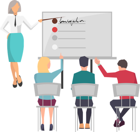 Businesswoman teacher giving employee people business lecture  Illustration