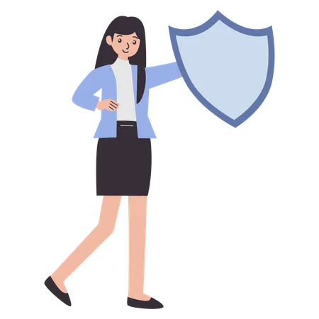 Businesswoman works on business safety  Illustration