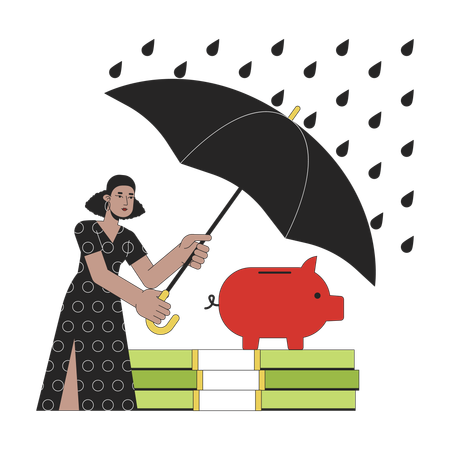 Busy woman protect savings from risks  イラスト