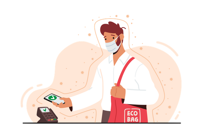 Buyer Use Pos Terminal for Cashless Payment during Coronavirus Pandemic  Illustration