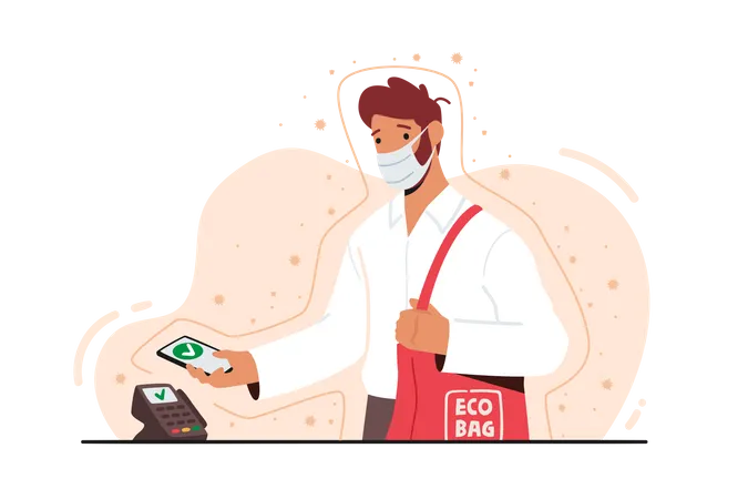 Buyer Use Pos Terminal for Cashless Payment during Coronavirus Pandemic  Illustration