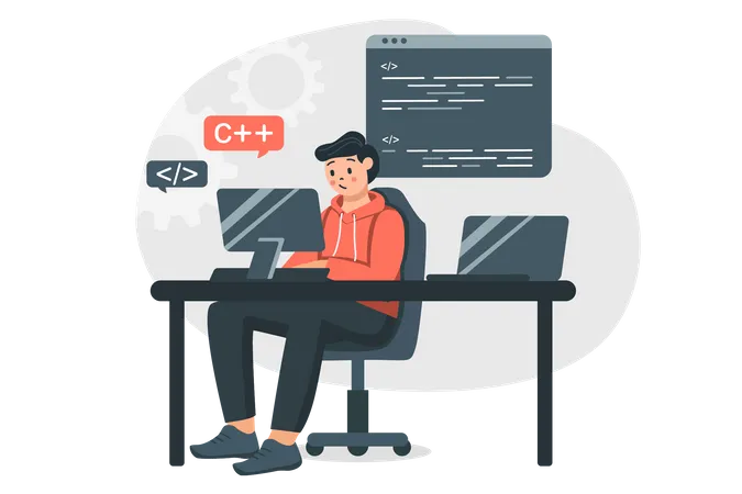 Codificação do programador C no computador  Ilustração