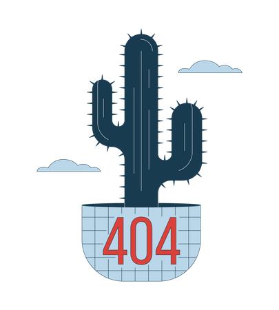 Mensaje flash 404 de cactus en las nubes.  Ilustración