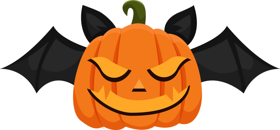 Calabaza de halloween con murciélago  Ilustración