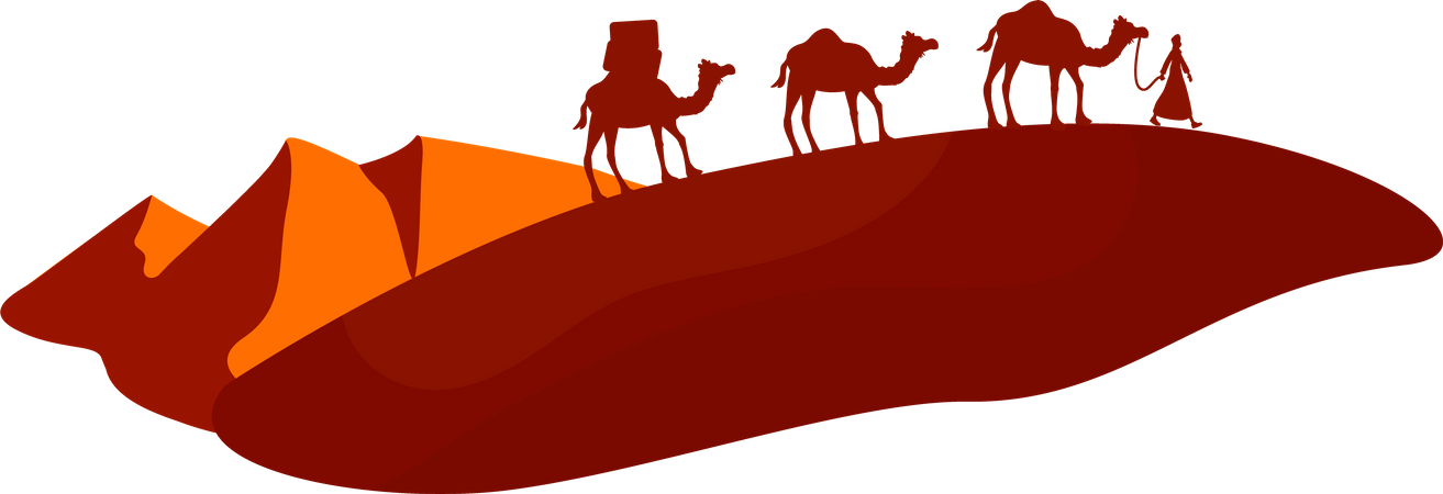 Camel caravan crossing desert  イラスト