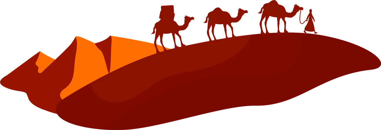 Caravana de camelos atravessando o deserto  Ilustração