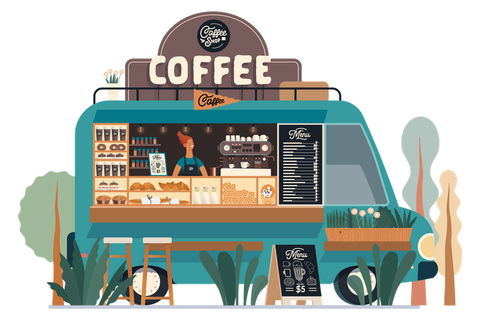 Caminhão de café  Ilustração