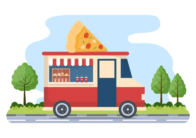 Caminhão de pizza  Ilustração