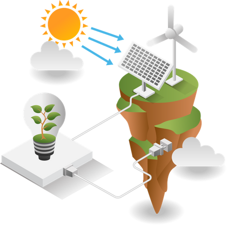 Captación de energía solar a través de paneles solares.  Ilustración