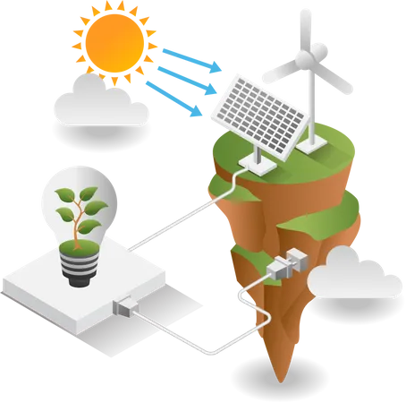 Captación de energía solar a través de paneles solares.  Ilustración