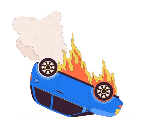 Car burning on accident  Illustration