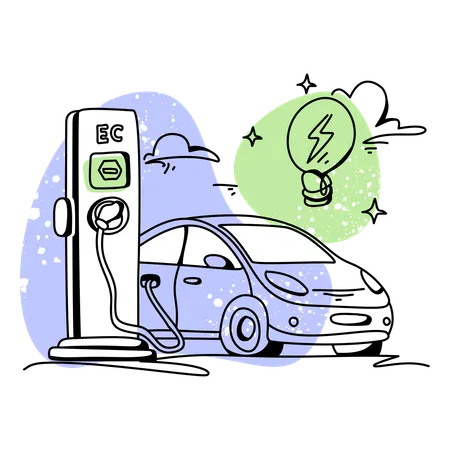 Car charging at electric charging station  Illustration