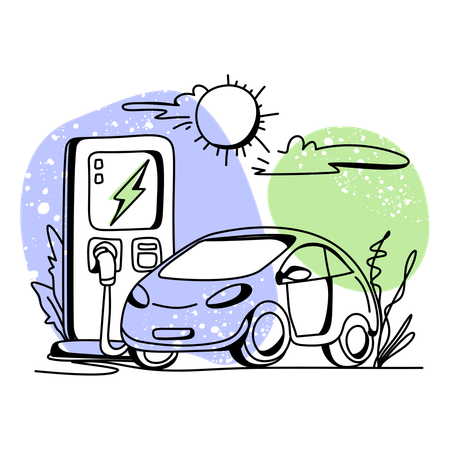 Car charging at electric charging station  Illustration