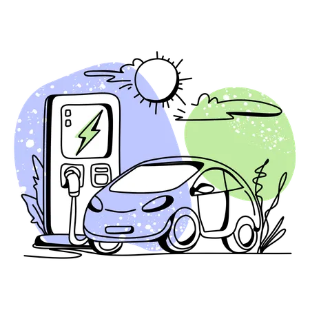 Car charging at electric charging station  Illustration