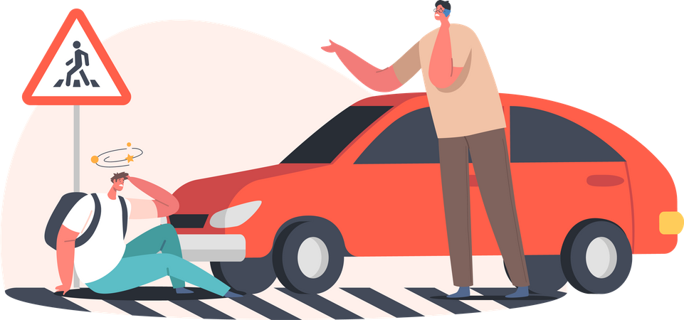 Car Hit Pedestrian on Road  Illustration