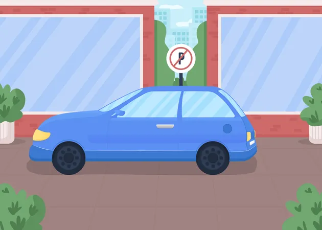 Car in forbidden parking zone  イラスト