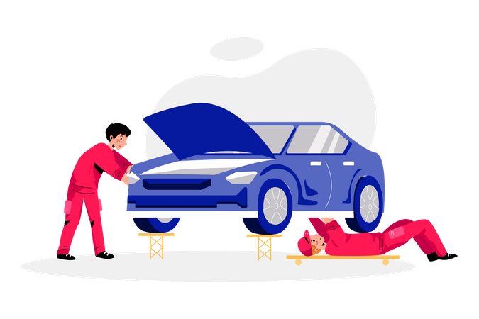 Car mechanics Repairing car  Illustration