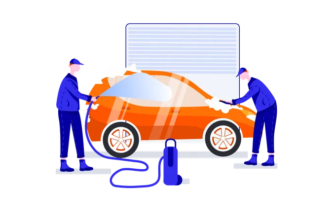 Car washing in garage  Illustration