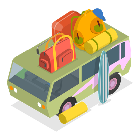 Caravan camping trailer loaded with tourist bags  イラスト