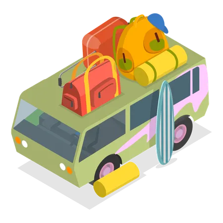 Caravan camping trailer loaded with tourist bags  イラスト