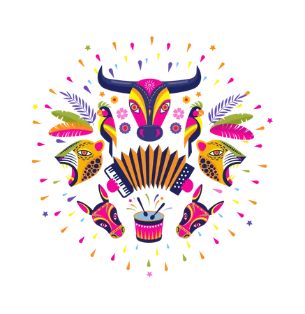 Carnaval de Barranquilla, Colombian carnival party  Illustration