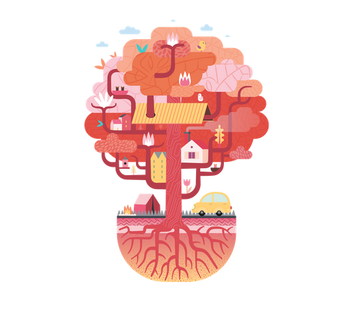 Casa del árbol rojo  Ilustración