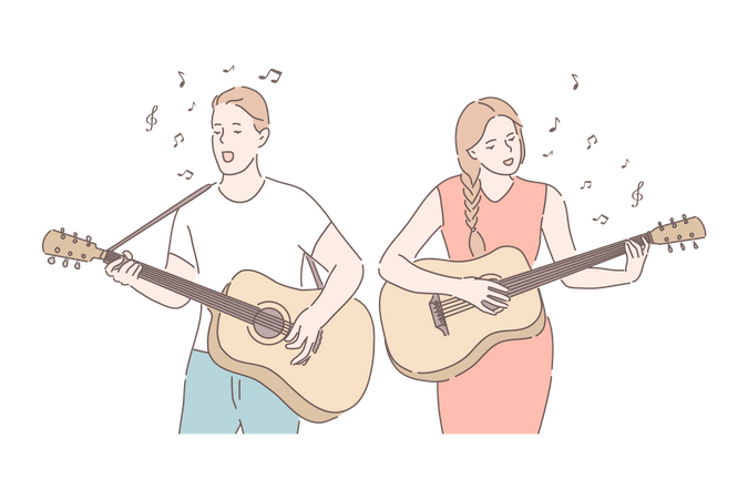 Casal tocando violão  Ilustração