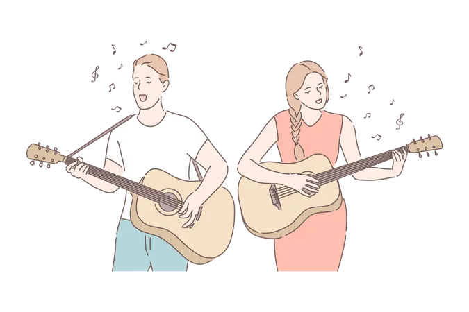 Casal tocando violão  Ilustração