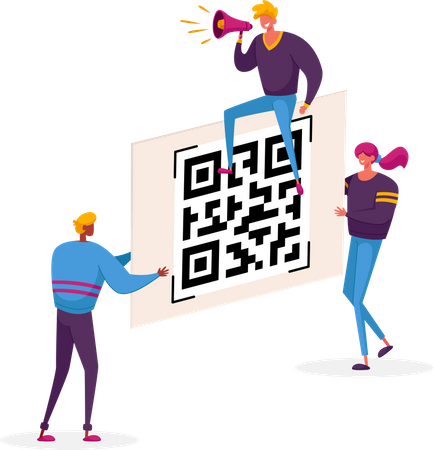 Cashless society using QR code for payment  Illustration