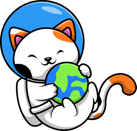 Cat Astronaut Playing with globe  Illustration