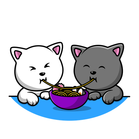 Cat Couple Eating Ramen Noodle  일러스트레이션