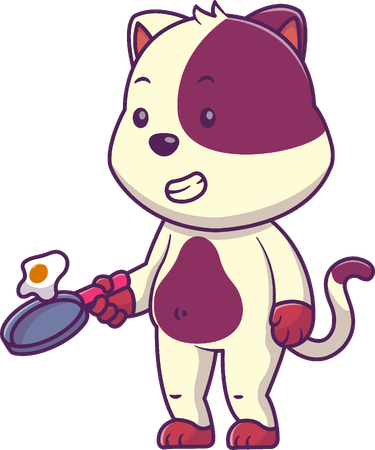 Cat Flipping Egg In Frying Pan  Illustration